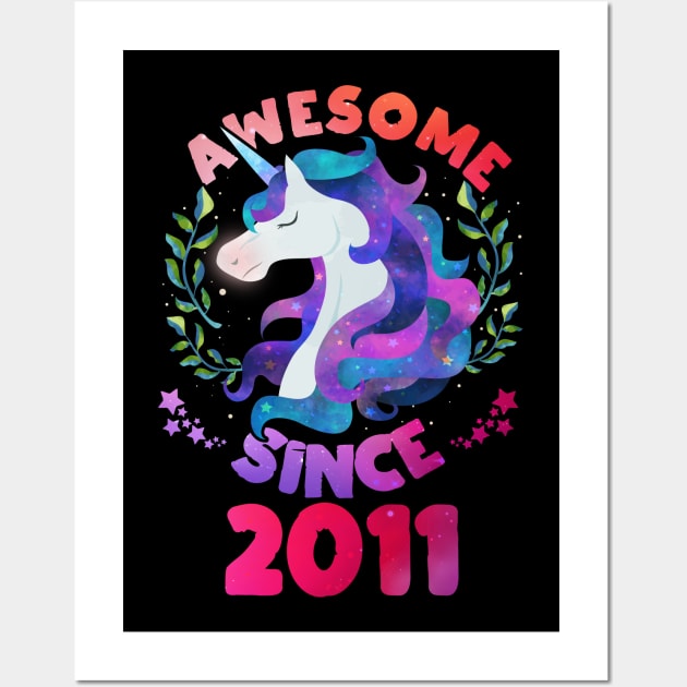 Cute Awesome Unicorn Since 2011 Funny Gift Wall Art by saugiohoc994